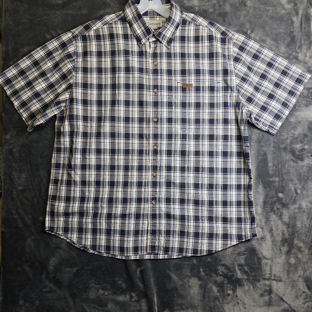 Carhartt Blue and White Casual Button Down Shirt